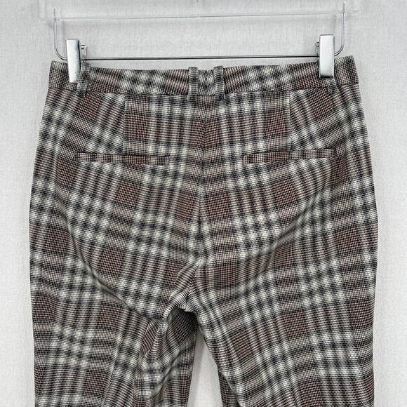 THEORY Demitria Pants Womens 0 Brown Black Plaid Wool Flare Leg Mid Rise Stretch - Picture 7 of 16